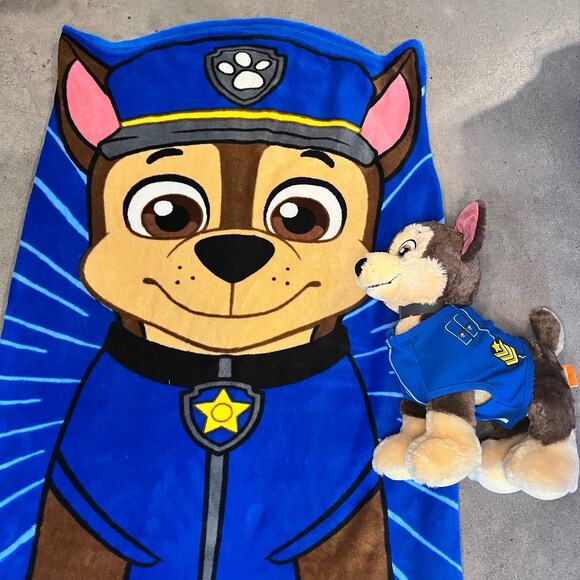 Build a bear Paw Patrol Chase stuffed dog blue toddler blanket sleep sack bundle - Picture 2 of 7